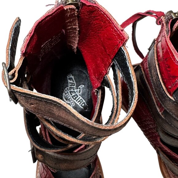 New Freebird by Steven Womens Bond Western Leather Sandal Boot Red Croc size 9 - Picture 7 of 14